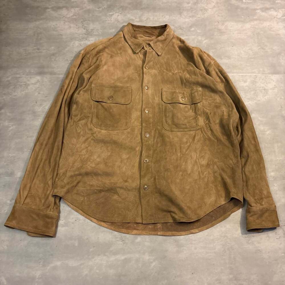 Vintage 90s Coach Tan Suede Leather Button Up Shirt